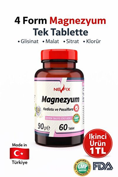 Nevfix Magnezyum Kedi Otu Pasiflora 60 Tablet Magnesium Glisinat Sitrat Klorü...
