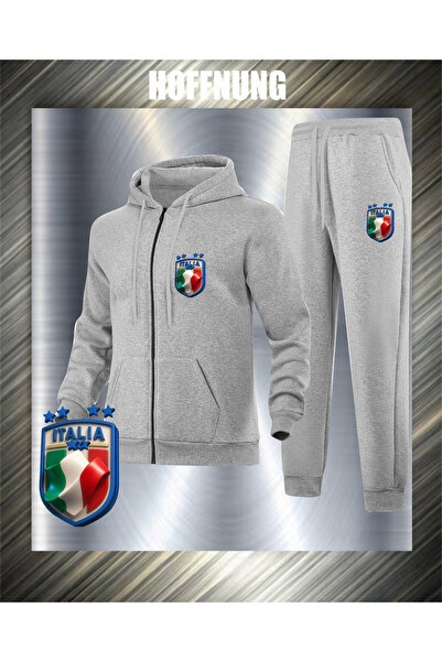 HOFFNUNG Unisex Casual Tracksuit Set Italian Logo Outdoor Full Zip