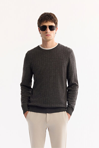 Avva Pulover pentru bărbați, antracit, cu gât rotund, 100% acrilic, tricotat ...