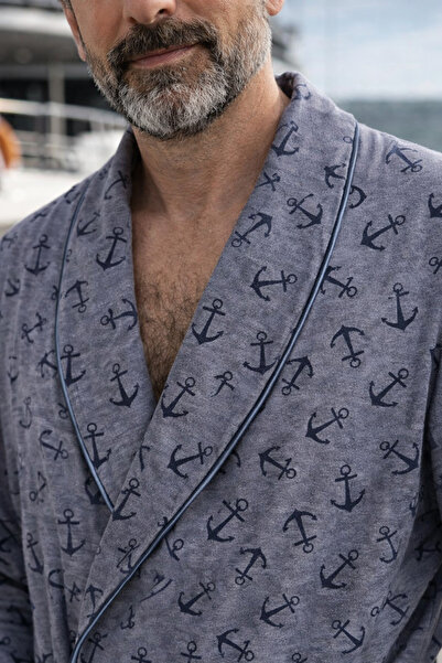 Nuşa Луксозен халат от бамбуков джърси с мотив на котва, удобен за носене, мъ...