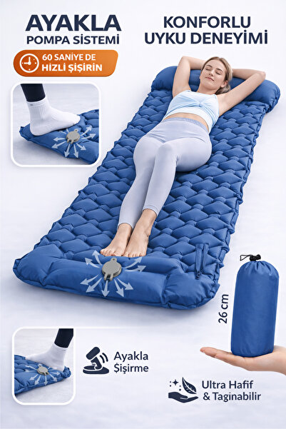 Foot Inflatable Self Padded Foldable Portable Outdoor Inflatable Camping Bed- Blue