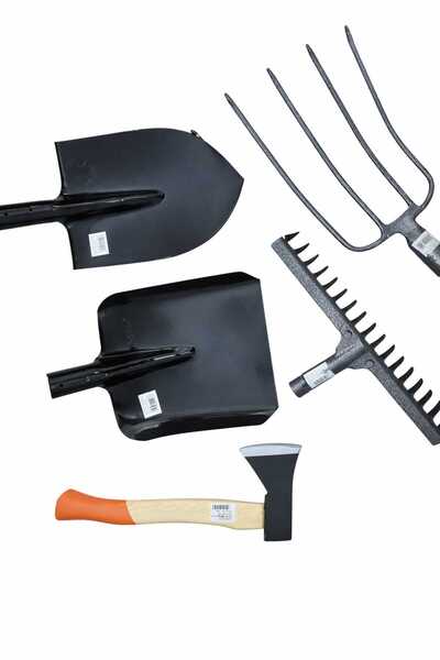 THOR Set gradinarit, cazma, lopata, furca, grebla si toporas