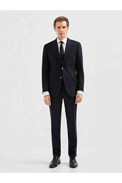 Karaca Lacivert Yün Karışımlı 6 Drop Mono Yaka Ceketli Takım Elbise