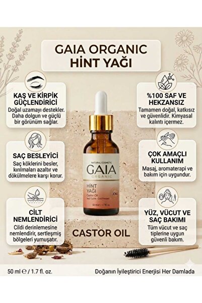 Gaia Organic Hint Yağı(Hekzansız)– Soğuk Sıkım, Kaş Kirpik Güçlendirici Saf Y...