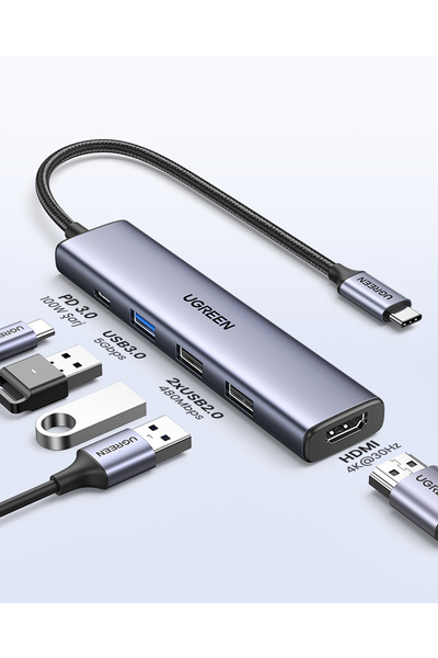 Ugreen Revedok 5 in 1 Type-C Giriş, 3xUSB-A, 1xUSB-C 100W, 4K HDMI, USB Çokla...