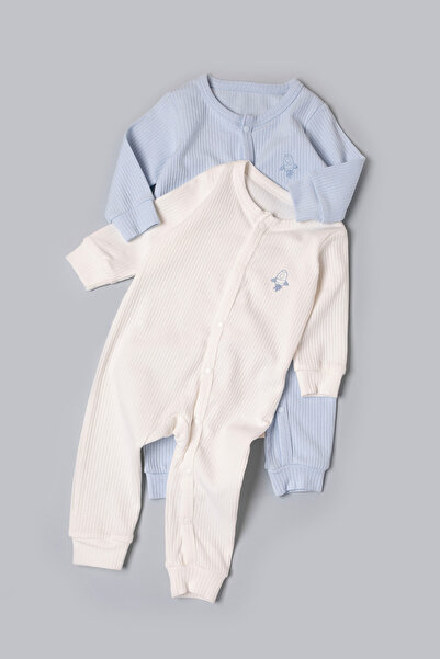 Vauva بيجاما رومبر مزدوجة القفل بأكمام طويلة مطرزة موسمية للأطفال الرضع