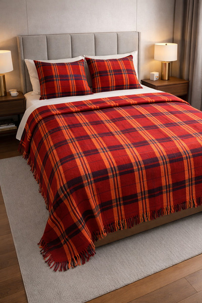 LUNGA VİTA Карирано одеяло от 100% памук с вафелен дизайн, подходящо за телев...