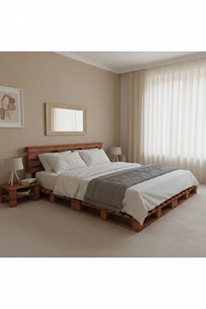 worldofwood Çift Kişilik Ahşap Karyola + Başlık , Palet Yatak Ahşap Karyola