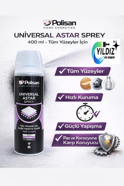 Polisan Universal Astar Sprey Beyaz 400 ml – Çok Amaçlı Astar Boya (Pas ve Ko...