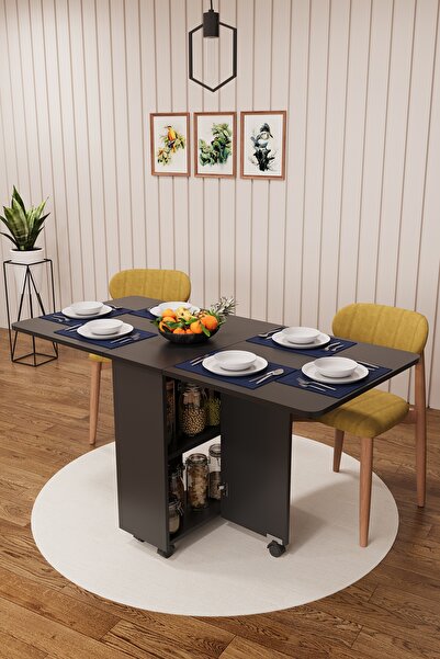 asratrend Lüks Katlanır Mutfak Yemek Masası %100 MDF Pratik Raflı Çalışma Mas...