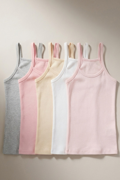 Katia&Bony Pachet de 5cu bretele subțiri maiouri pentru fete, multicolore