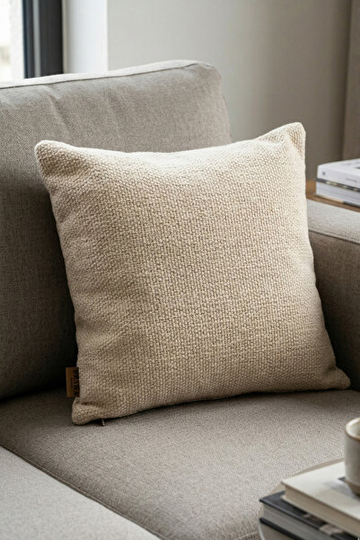 Modern Dokuma Kırlent Kılıfı Krem 45x45 cm Gizli Fermuarlı