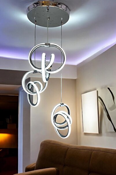 OSC HOME AYDINLATMA TASARIM KUMANDALI LED AVİZE 3LÜ KROM 3 AYRI RENK IŞIK YAN...