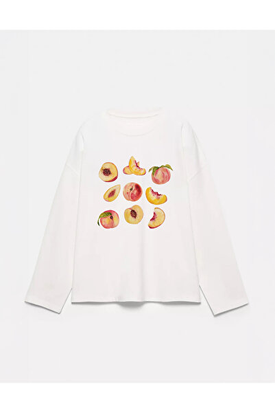 Disante Μπλουζάκι με μακρυμάνικο λαιμόκοψη από 100% βαμβάκι με στάμπα ροδακινί