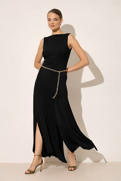Setre Черна рокля без ръкави с асиметричен подгъв, с верижен колан и пълна кр...