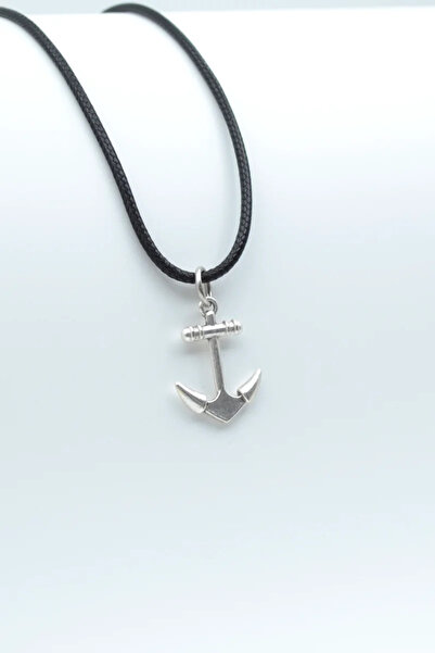 ıdr Minimal Çapa Gümüş Kaplama Deri İp Kolye