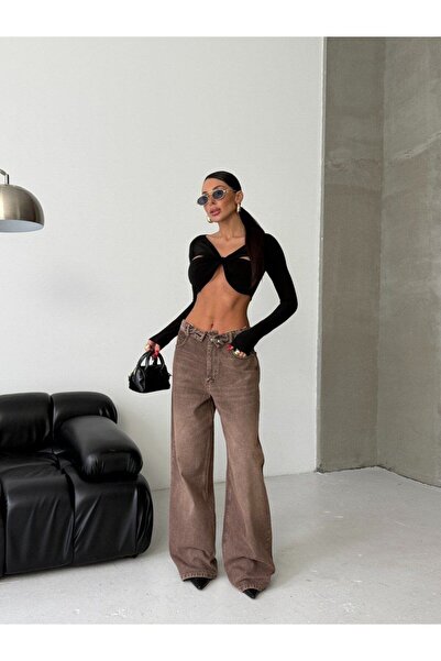 HerTon Φαρδύ γυναικείο τζιν παντελόνι από 100% βαμβάκι με χαμηλή μέση και φαρ...