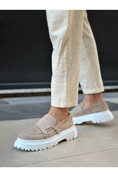 BOA حذاء رجالي كلاسيكي BA0242 ذو نعل عالٍ من الجلد السويدي الكريمي مع إبزيم