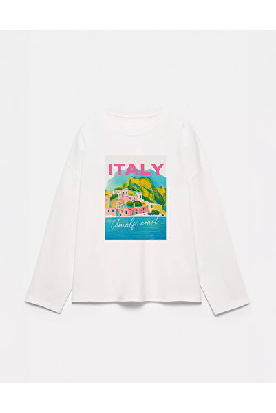Disante 100% βαμβάκι Oversize Fit ITALY Μπλουζάκι με μακρυμάνικο λαιμόκοψη