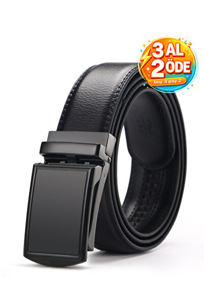 Bosskan حزام رجالي كلاسيكي بإبزيم أسود أوتوماتيكي بدون ثقب