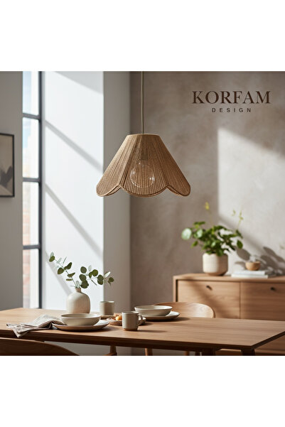 KorFam Rosalinda Avize - Kahverengi Hasır El Yapımı Çiçek Şekilli Bohem Rusti...