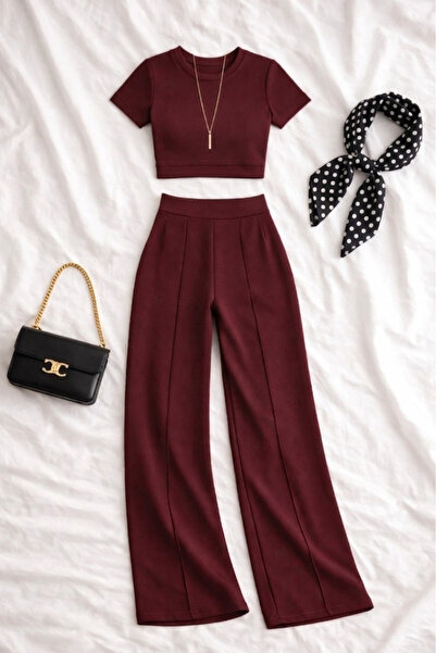 Gameyal Γυναικείο Σετ Μπλούζα Modal Crop και Παντελόνι Ψηλόμεσο με Φαρδιά Μπα...