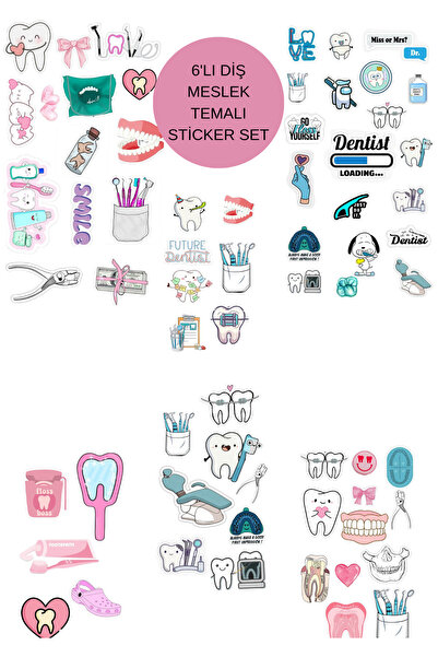 elviano 6'LI DİŞ MESLEĞİ TEMALI AJANDAYA UYGUN STICKER SET
