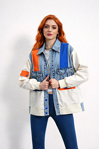 İLKCET MODA Jachetă oversize pentru femei cu țevi colorate