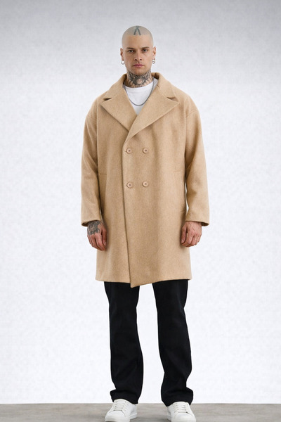 İLKCET MODA Palton oversize pentru bărbați, bej premium, cu nasturi