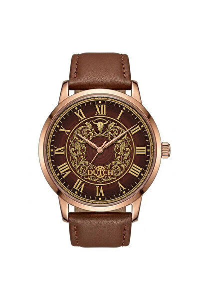 DUTCH STORE Signet watch – dark brown leather and brass bezel