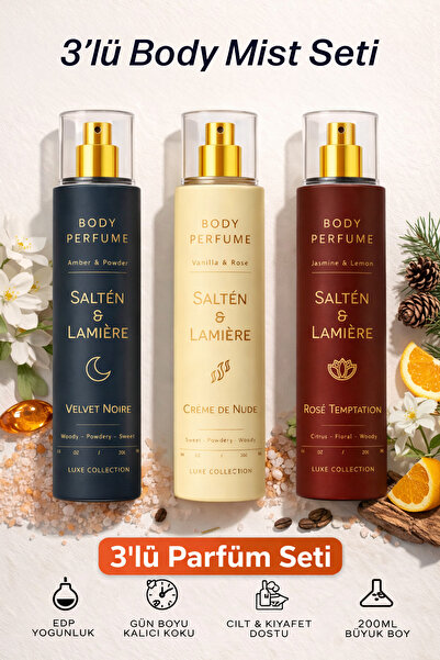 Salten Lamıere 3'lü Body Mist Parfüm seti - Vücut Spreyi - Kalıcı Parfüm