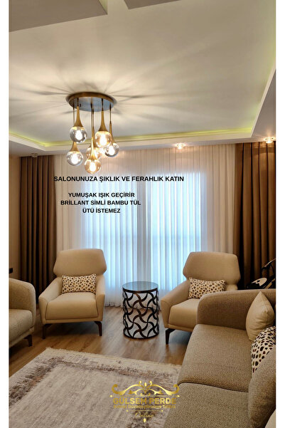 Gülsem Perde Brillant Gumus Simli Bambu Tul Perde 1/3 Sık Pileli Vıdeo'lu Gul...