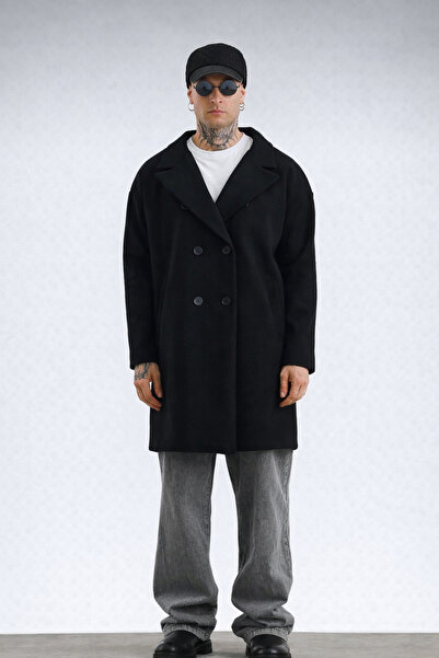 İLKCET MODA Ανδρικό παλτό με κουμπιά Premium Μαύρο Oversize