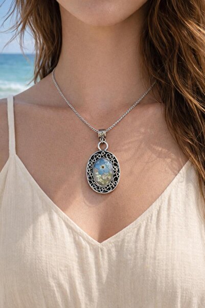 maycollection قلادة بتصميم إطار عتيق على شكل زهرة لا تنساني أصلية