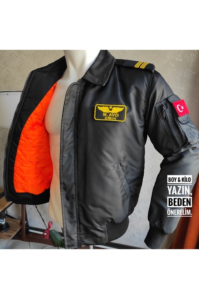 mont Pilot Uçuş Montu–Siyah-Gömlek Yakalı-İsme Özel