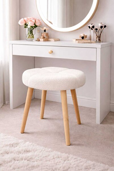 MervishDecor Ahşap Ayaklı Dekoratif Baklava Desenli Puf Tabure Bench Koltuk S...