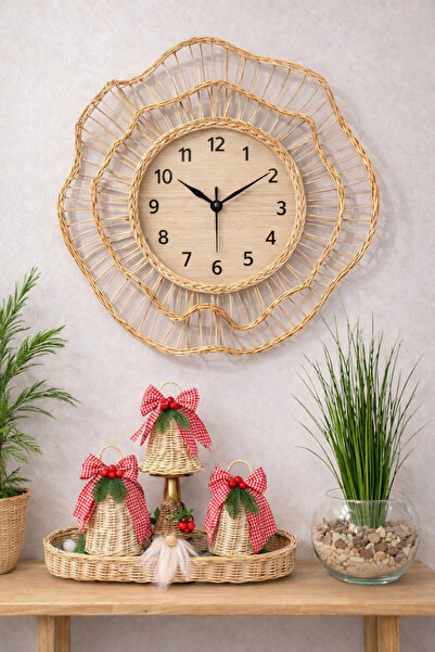 SEÇİL Rattan Balerin Duvar Saati 60 cm / El Yapımı Hasır Dekoratif Büyük Boy ...