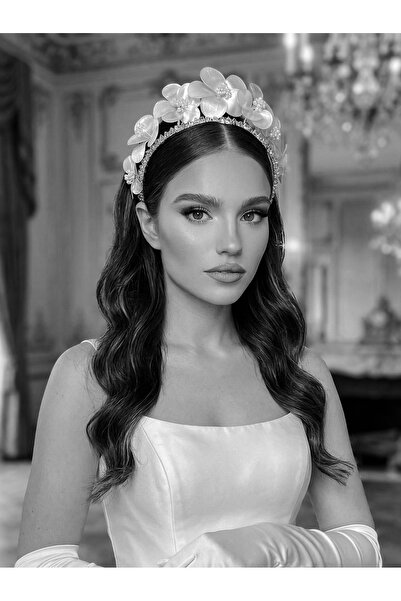 Lily and Bride Yapraklı Kristal Boncuklu Gelin Tacı Inci Çiçek Nişan Düğün Ni...