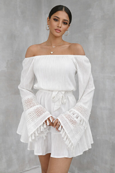 İLKCET MODA Madonna Collar Spanish Sleeve Tassel Dress