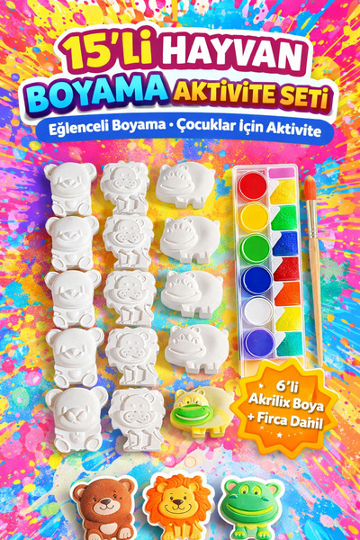 Misse 6 Adet (3D) Aslanlı Hayvan Taş Boyama Figürü Çocuk Gelişimi Boyama Etki...