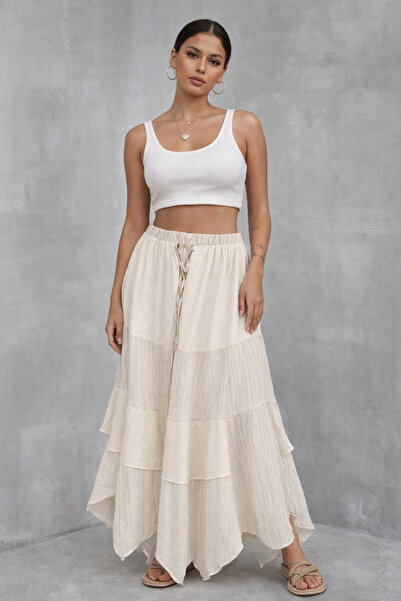 İLKCET MODA Fusta lungă de damă cu broderie colorată în piatră