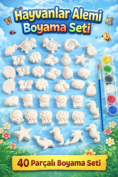 Misse 40 Adet (3D) Hayvanlar&Çiçekler Taş Boyama Figür Çocuk Gelişimi Boyama ...