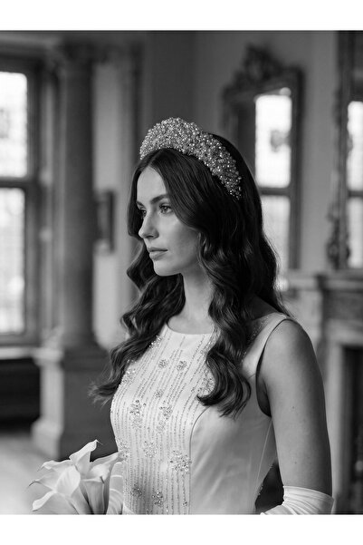 Lily and Bride Gümüş Renk Inci Kristal Boncuk Gelin Taç Saç Bandı Nişan Düğün...