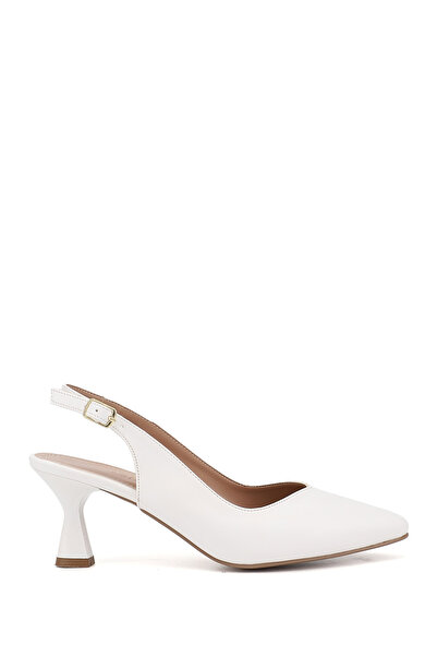 GÖNDERİ(R) Women's White Pointed Toe Goblet Heel Open Back Shoes