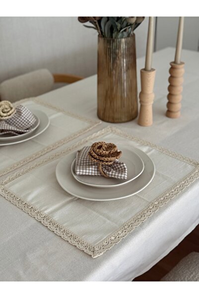 KaiAtelier 2 τεμάχια Φυσικό λινό δαντελωτό ορθογώνιο σουπλά / Αμερικανικό σερ...