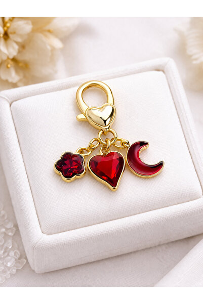 roshel Red Themed Bag Shoe Charm Gold Color Heart-Moon-Clover