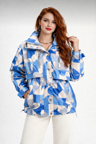 İLKCET MODA Γυναικείο αδιάβροχο με γεωμετρικό σχέδιο