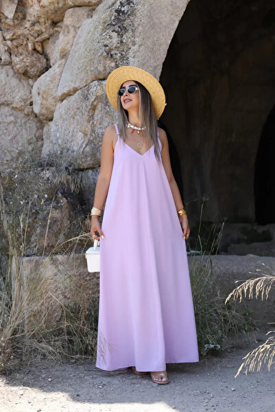 bytugcekaya Λιλά Φόρεμα με λουράκια, V-λαιμόκοψη και σατέν ελαστική πλάτη