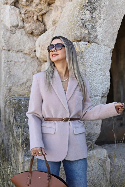 bytugcekaya Pudra Kemer Detay Peluşlu Ceket