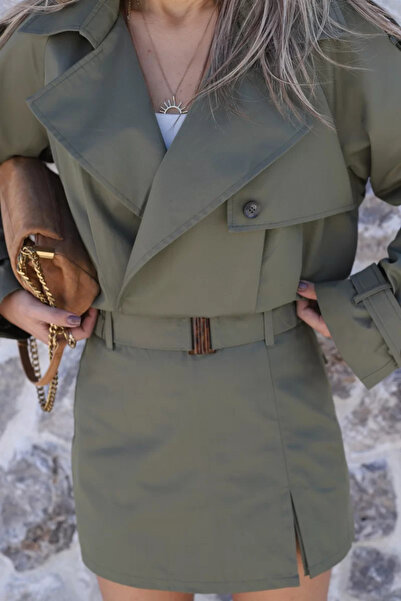 bytugcekaya Haki Lastikli Kendinden Kemerli Şort Etek